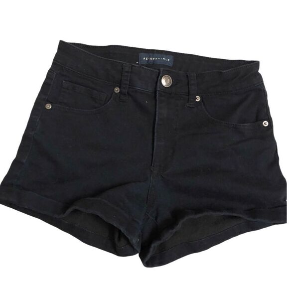 Aeropostale black goth Denim Cuffed Shortie Shorts Hi rise stretch 4 - Picture 1 of 9